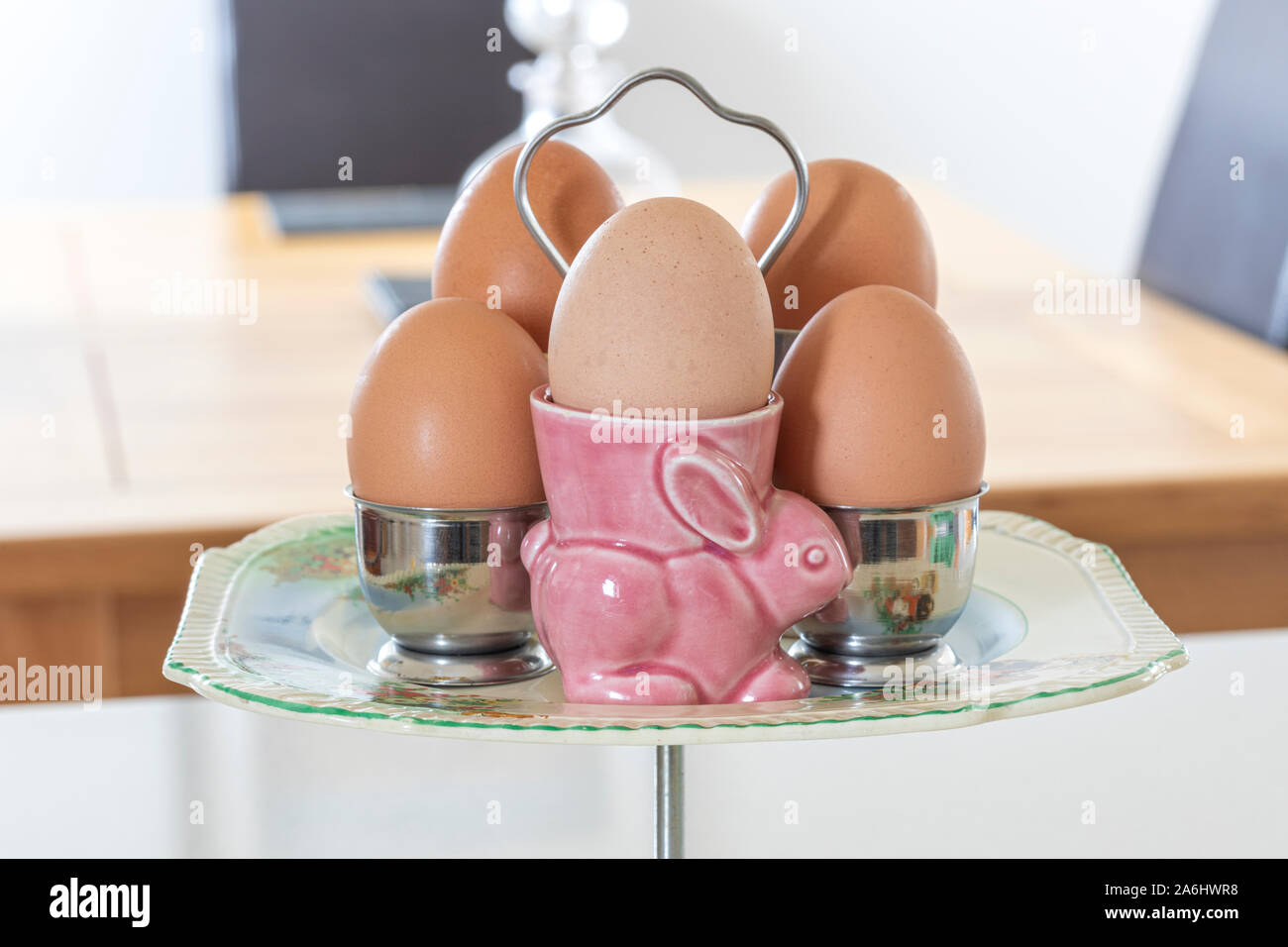 Eggs and Egg cups Stock Photo
