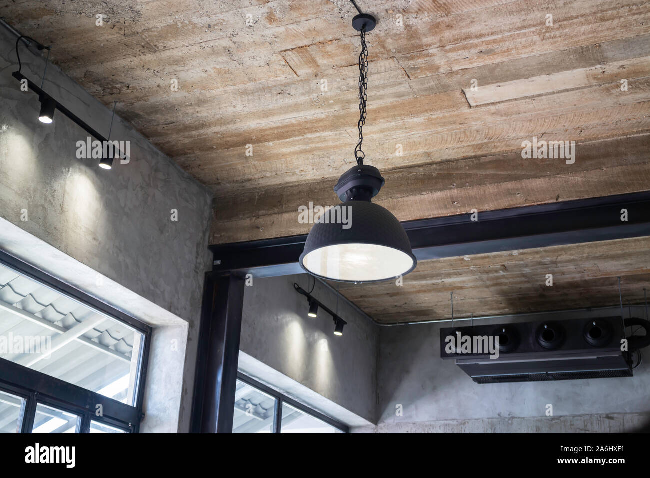 Modern Ceiling Lamps Decorated In Coffee Shop Stock Photo