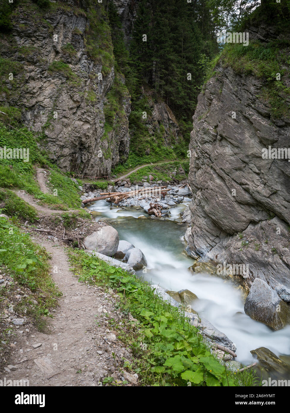 View of the Radurschl Canyon, location of a famous hiking trail in Pfunds, Tyrol, Austria Stock Photo