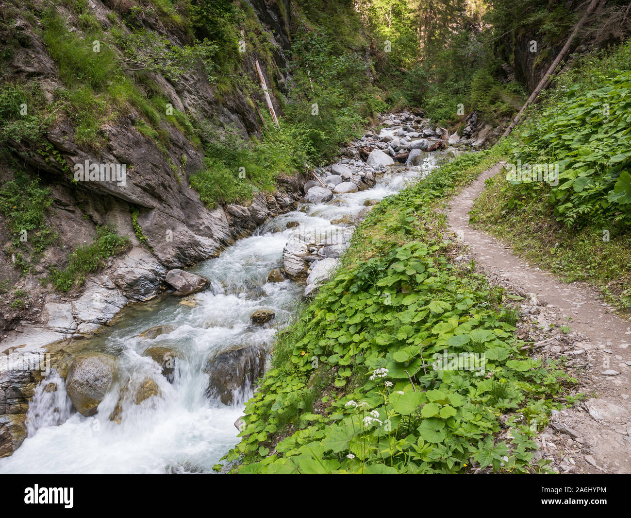 View of the Radurschl Canyon, location of a famous hiking trail in Pfunds, Tyrol, Austria Stock Photo