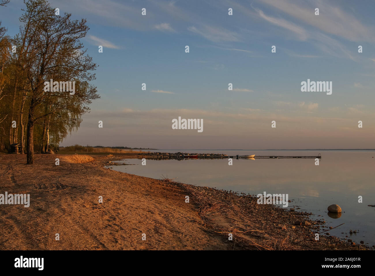 Sunset over the second largest lake in Estonia named Vortsjarv is seen near the village of  Vaibla, Estonia, on 30 April 2019  © Michal Fludra / Alamy Live News Stock Photo