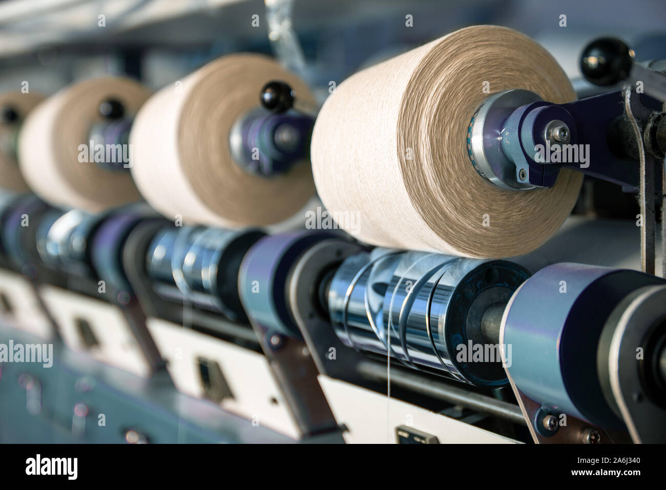 Interior of textile factory. Yarn manufacturing. Industrial concept. Stock Photo