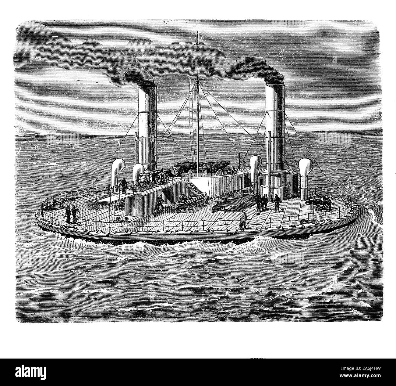 Russian ironclad monitor ship Novgorod built in 1870 with an unusual circular shape in order to