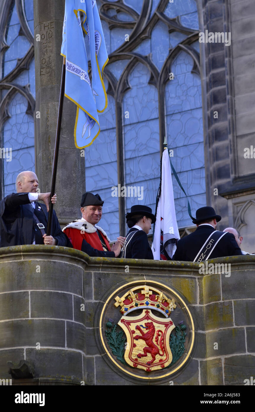 Riders and civic figures during the 2019 Riding of the Marches in Edinburgh Scotland UK. Over 250 horses and riders took part in the event. Stock Photo