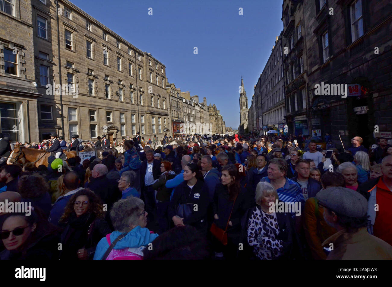 Riders and civic figures during the 2019 Riding of the Marches in Edinburgh Scotland UK. Over 250 horses and riders took part in the event. Stock Photo