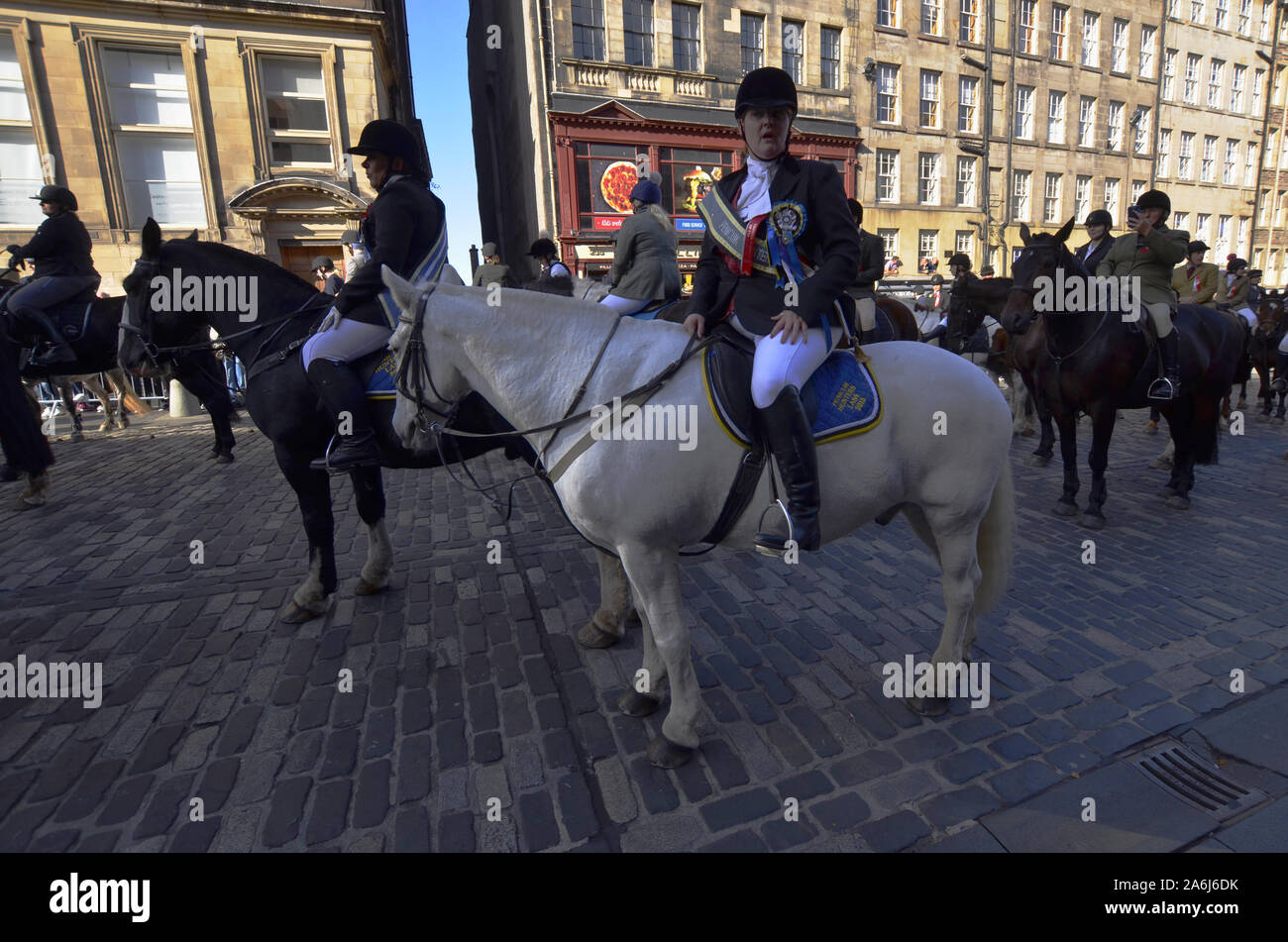 Riders and civic figures during the 2019 Riding of the Marches in Edinburgh Scotland UK. Over 250 horses and riders took part in the event. Stock Photo