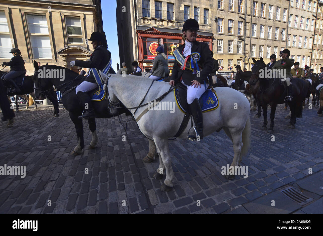 Riders and civic figures during the 2019 Riding of the Marches in Edinburgh Scotland UK. Over 250 horses and riders took part in the event. Stock Photo