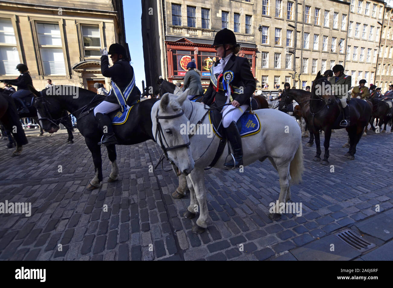 Riders and civic figures during the 2019 Riding of the Marches in Edinburgh Scotland UK. Over 250 horses and riders took part in the event. Stock Photo