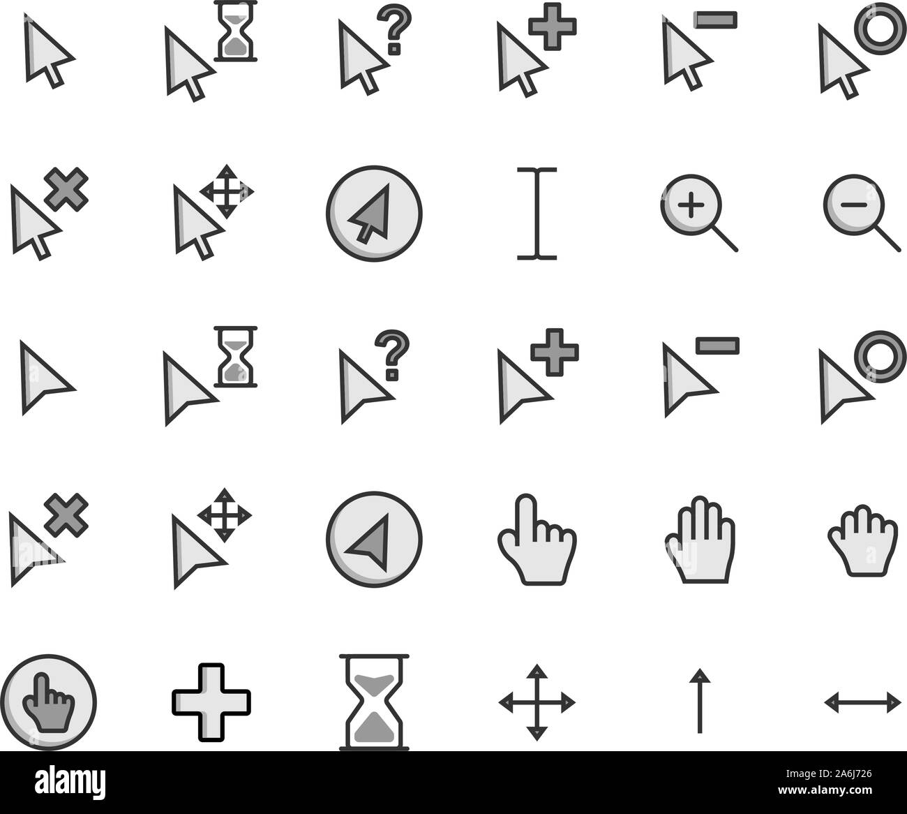 Cursor filled outline icon set. Vector and Illustration. Stock Vector