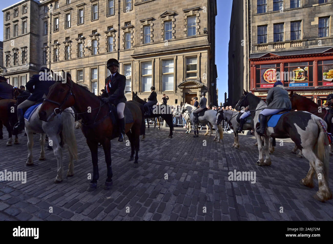 Riders and civic figures during the 2019 Riding of the Marches in Edinburgh Scotland UK. Over 250 horses and riders took part in the event. Stock Photo