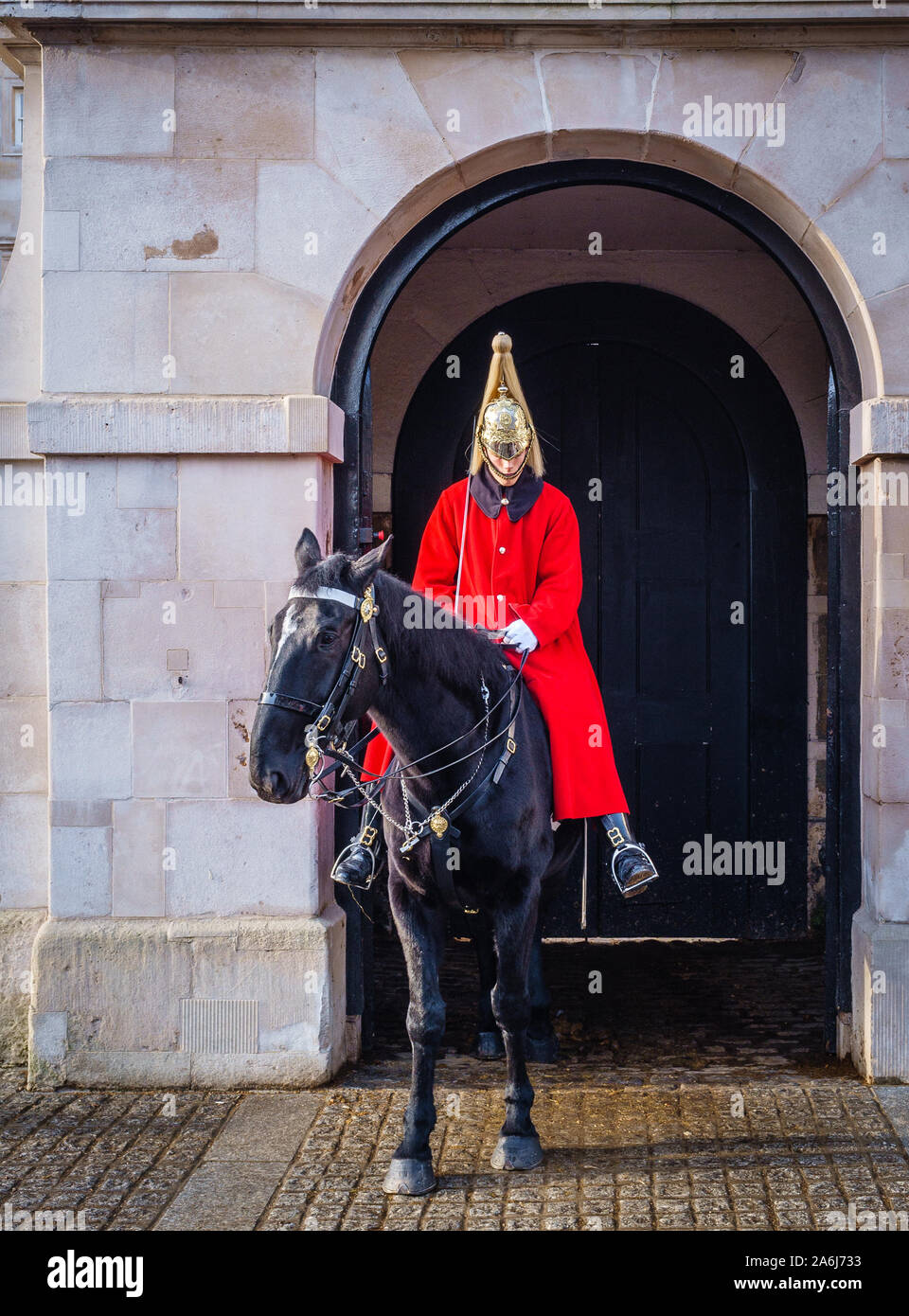 LONDON, UK, December 15, 2012: Horse Guard at Whitehall Stock Photo