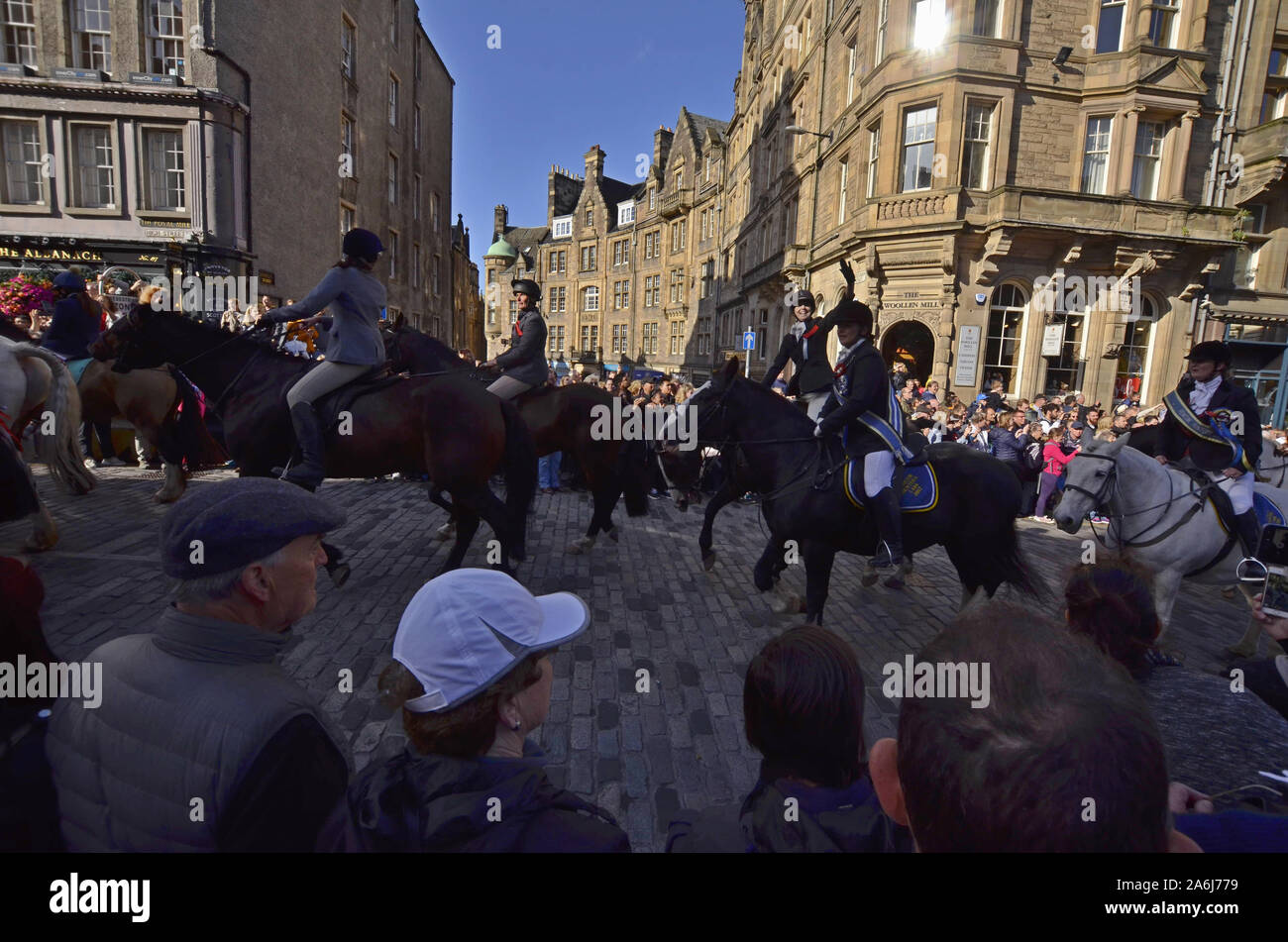 Riders and civic figures during the 2019 Riding of the Marches in Edinburgh Scotland UK. Over 250 horses and riders took part in the event. Stock Photo