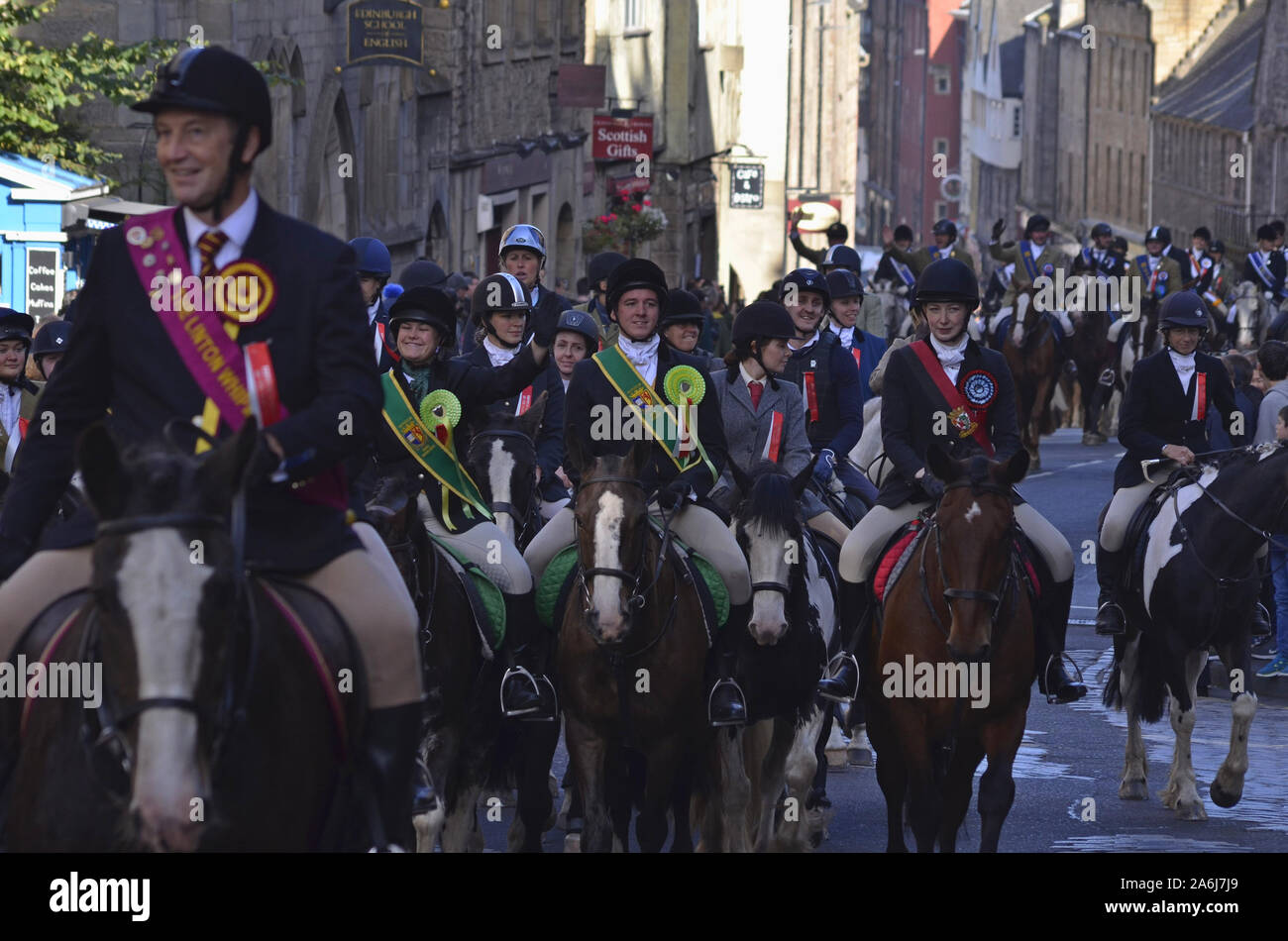 Riders and civic figures during the 2019 Riding of the Marches in Edinburgh Scotland UK. Over 250 horses and riders took part in the event. Stock Photo
