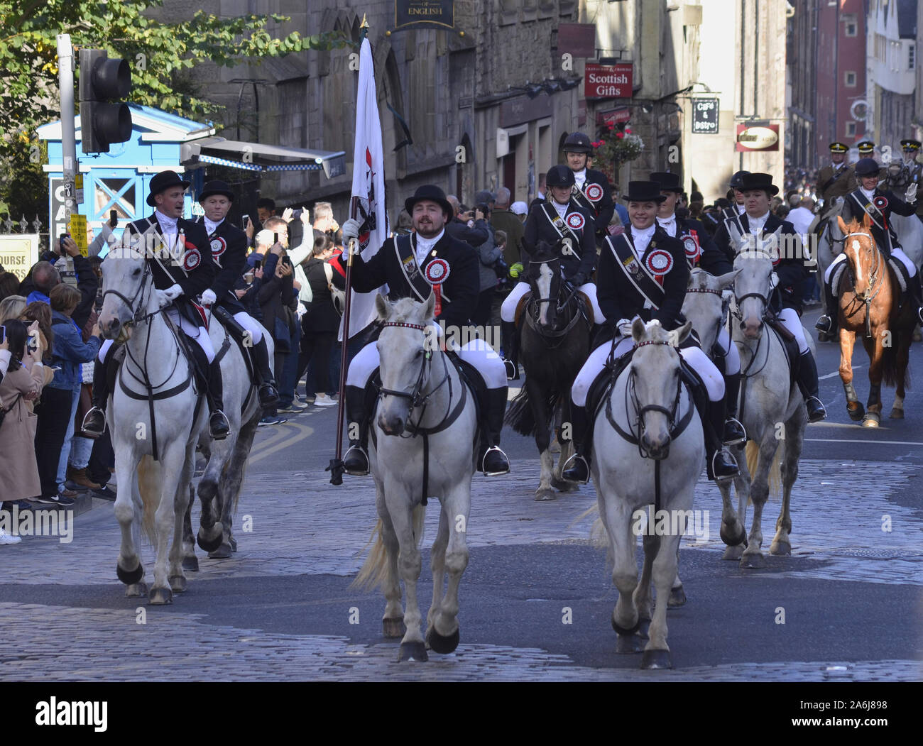 Riders and civic figures during the 2019 Riding of the Marches in Edinburgh Scotland UK. Over 250 horses and riders took part in the event. Stock Photo
