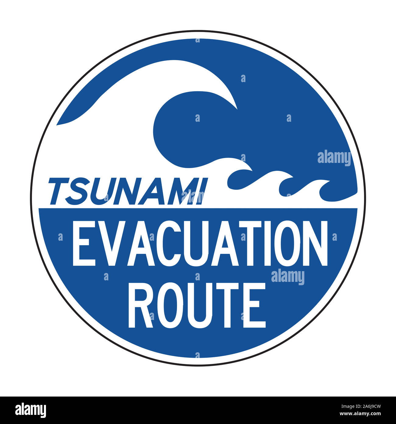Tsunami evacuation route road sign Stock Photo