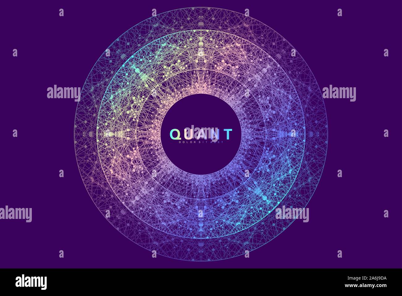 Circular quantum computer technology concept. Sphere explosion background. Deep learning artificial intelligence. Big data algorithms visualization Stock Vector