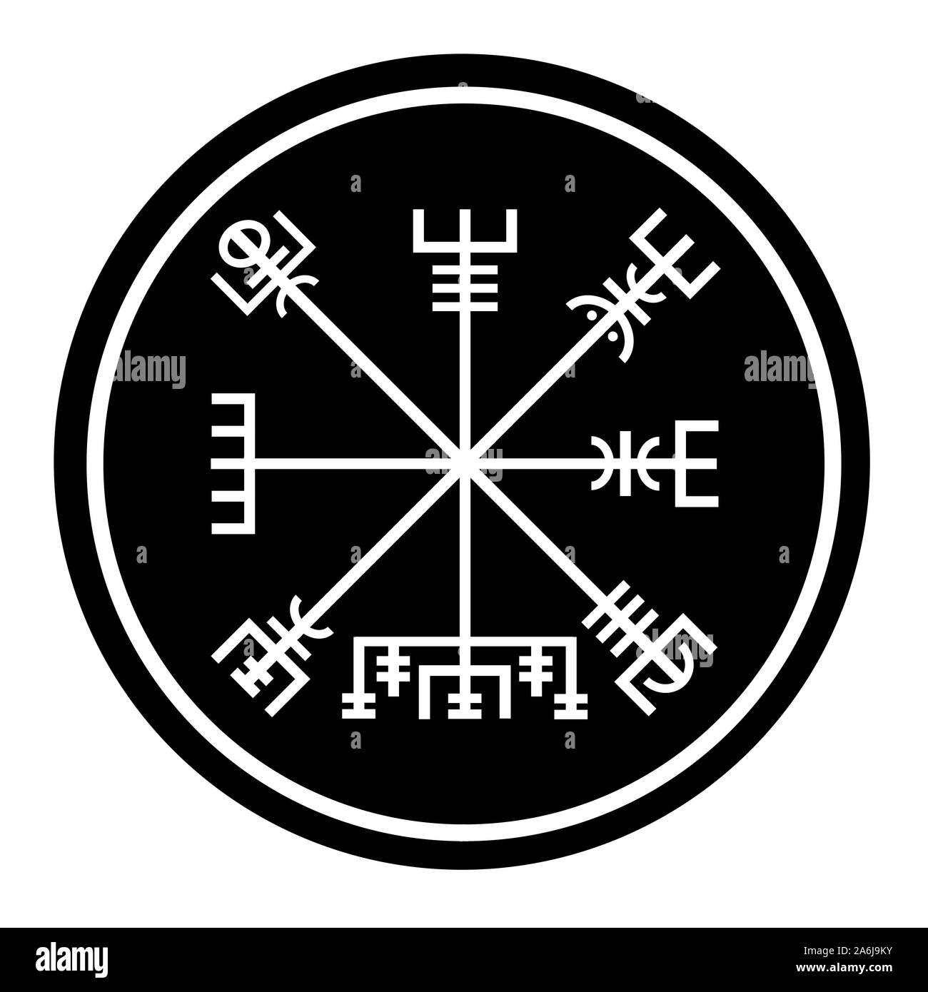 Vegvisir symbol in a black circle Stock Photo
