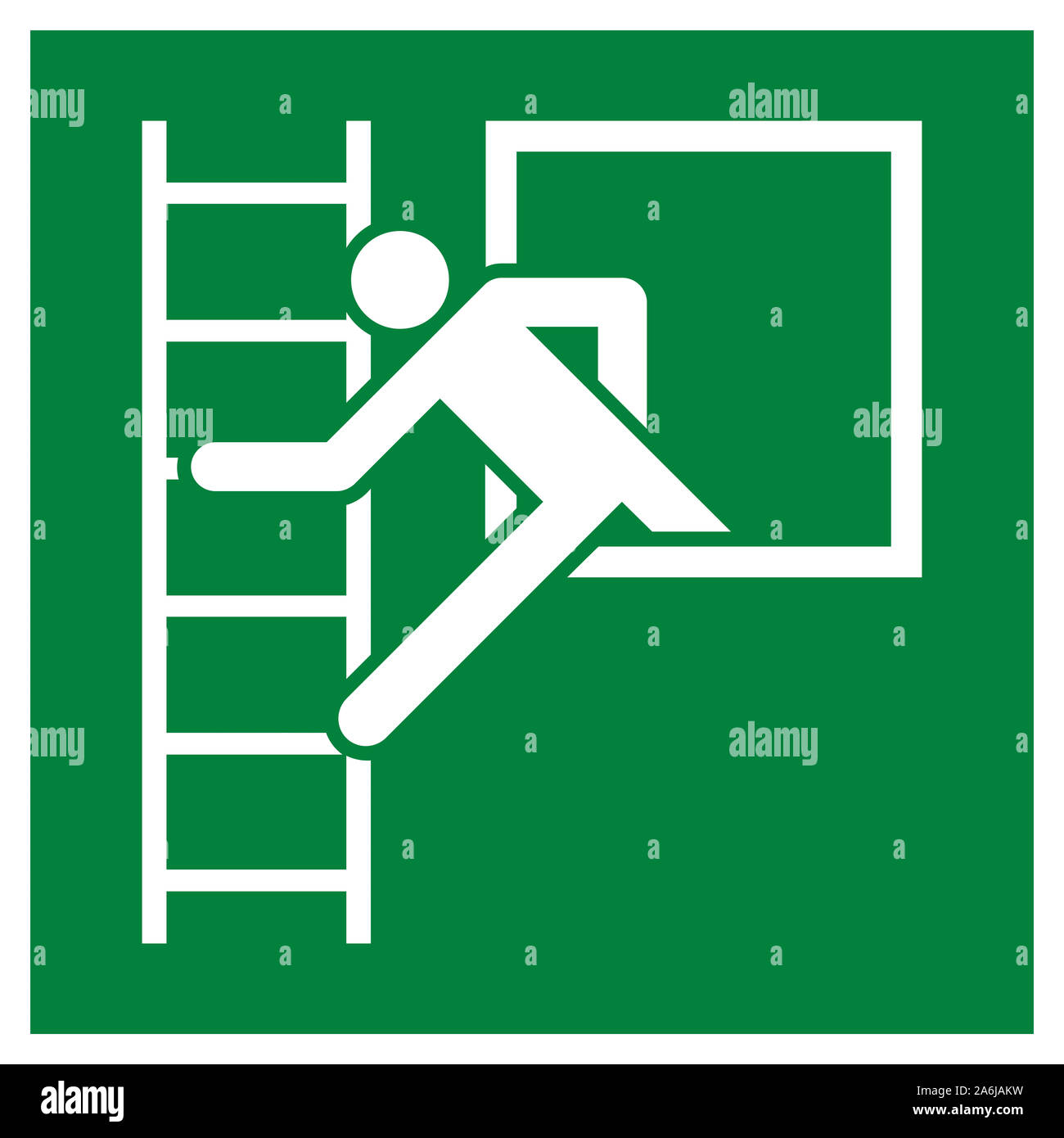 Emergency window with escape ladder sign Stock Photo Alamy