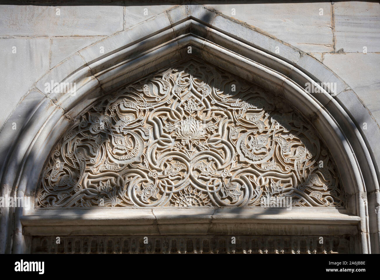 stone carved panel with arabesques, Yeshil or Green Mosque, Bursa, Turkey Stock Photo