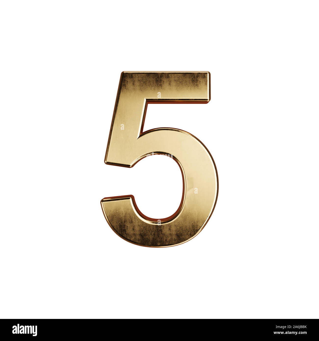 3d render of golden digit alphabet character font number five simbol - 5. Isolated on white background Stock Photo