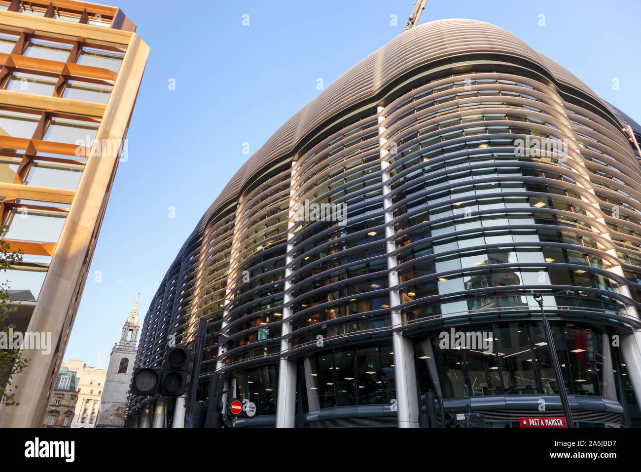 Curved solar shading (brise soleil) panels on side wall of The Walbrook