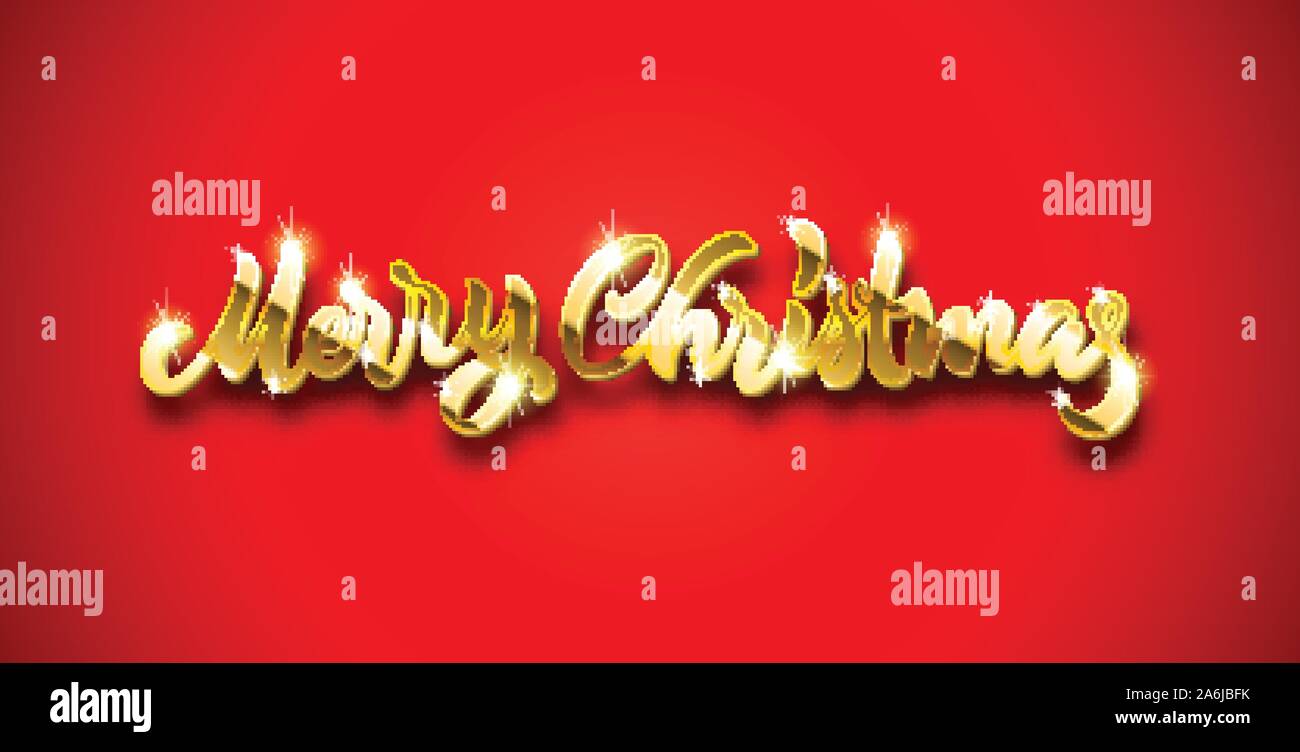 Merry Christmas calligraphic hand drawn golden lettering with volume ...