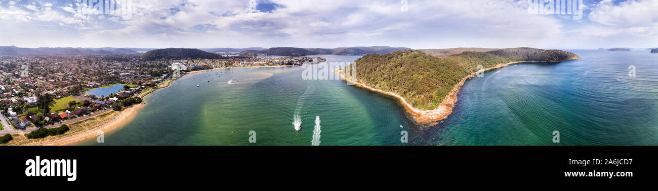 Central coast in NSW state of Australia facing Pacific ocean around Hawkesbury river delta opening to Broken bay and local towns of Woy Woy and Gosfor Stock Photo