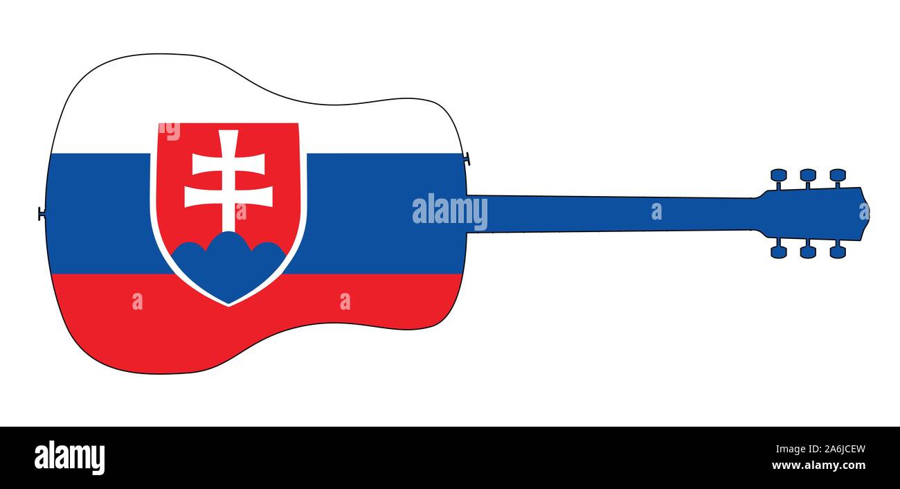 A typical acoustic guitar silhouette isolated over a white background with a Slovakian flag Stock Vector