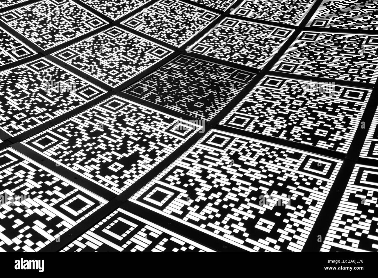 Abstract QR code background (abbreviated from Quick Response code) Stock Photo