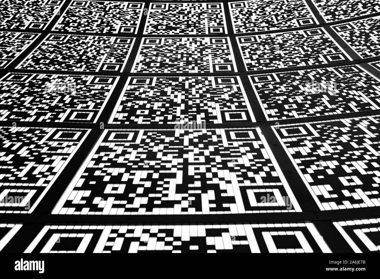 Abstract QR code background (abbreviated from Quick Response code) Stock Photo