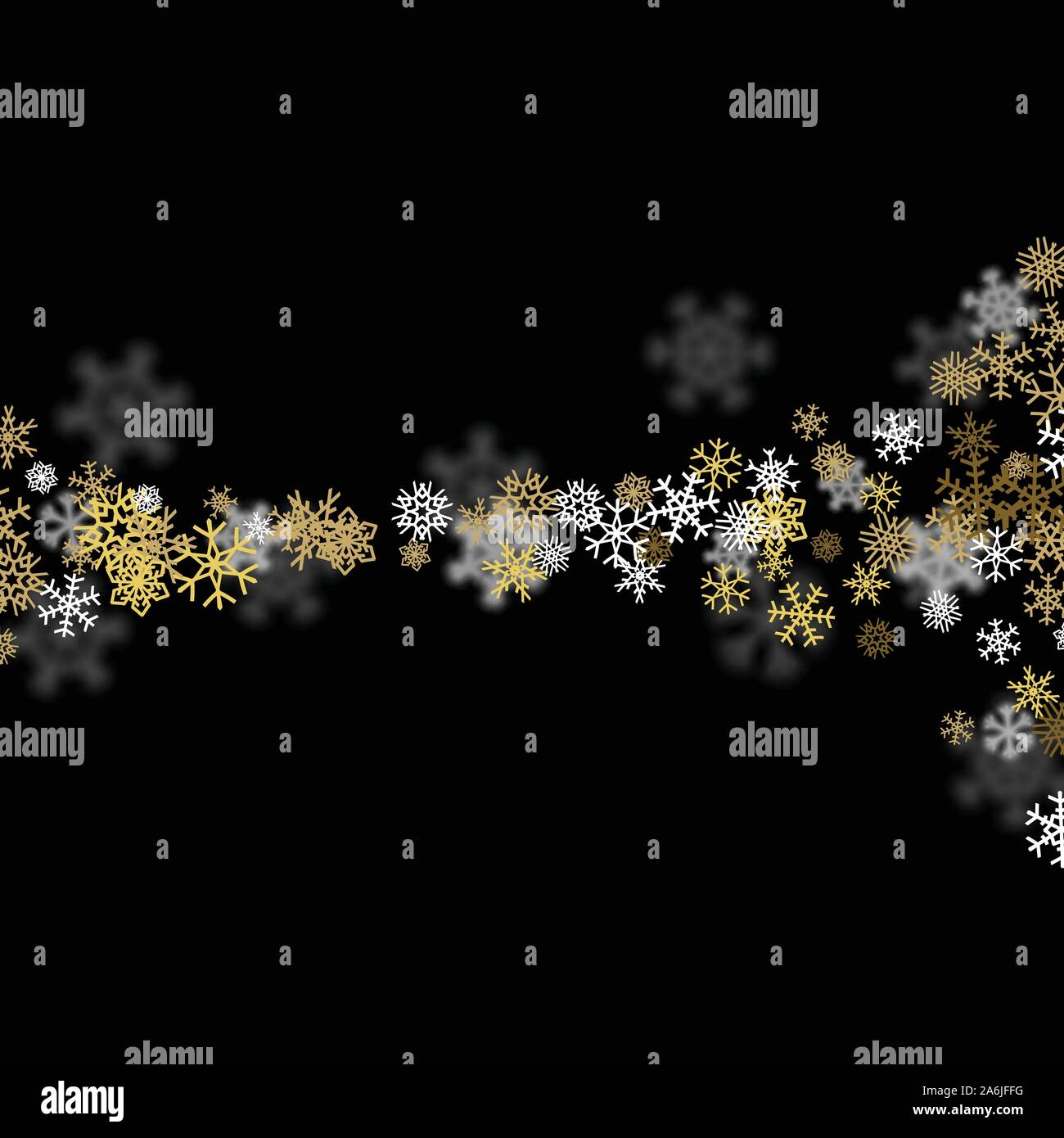 Snowfall background with golden snowflakes blurred in the dark Stock ...