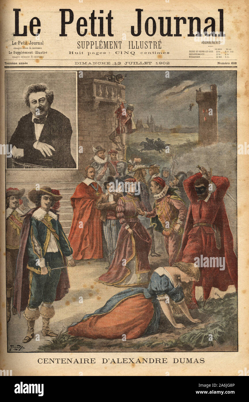 Couverture pour la celebration du centenaire d'Alexandre Dumas (1802-1870), ecrivain francais, il laisse une oeuvre romanesque de plus de 100 titres( Stock Photo