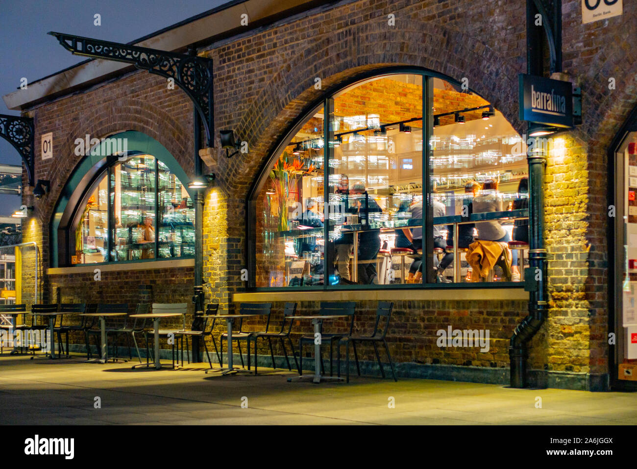 Exterior view of a wine bar at Coal Drops Yard, Kings Cross, London