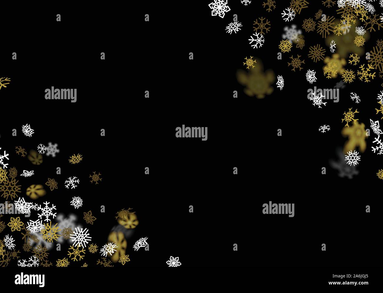 Snowfall background with golden snowflakes blurred in the dark Stock ...
