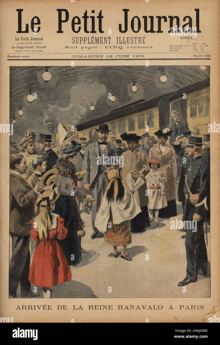 Arrivee de Ranavalo III ( 1863-1917), derniere reine de Madagascar ( privee de son trone par la France ),  a la gare de Lyon, a Paris; une petite fill Stock Photo