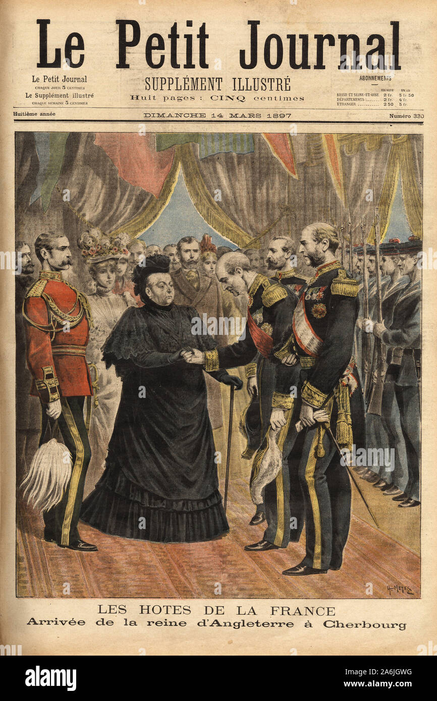 L'arrivee de la reine d'Angleterre, Victoria de Wettin, nee de Hanovre ( 1819-1901), a Cherbourg pour son sejour annuel a Nice, est accueillie par les Stock Photo
