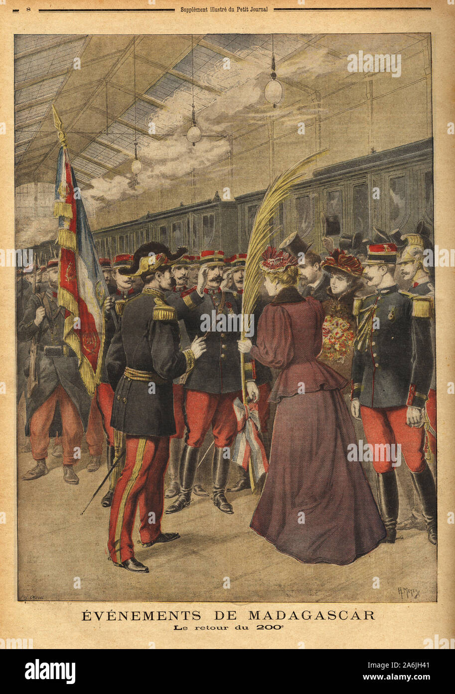 Le retour du 200eme regiment du colonel Brice Bizot ( 1848-1929), a Port Vendre, ou les dames de Perpignan leur ont remis une palme tricolore pour cel Stock Photo