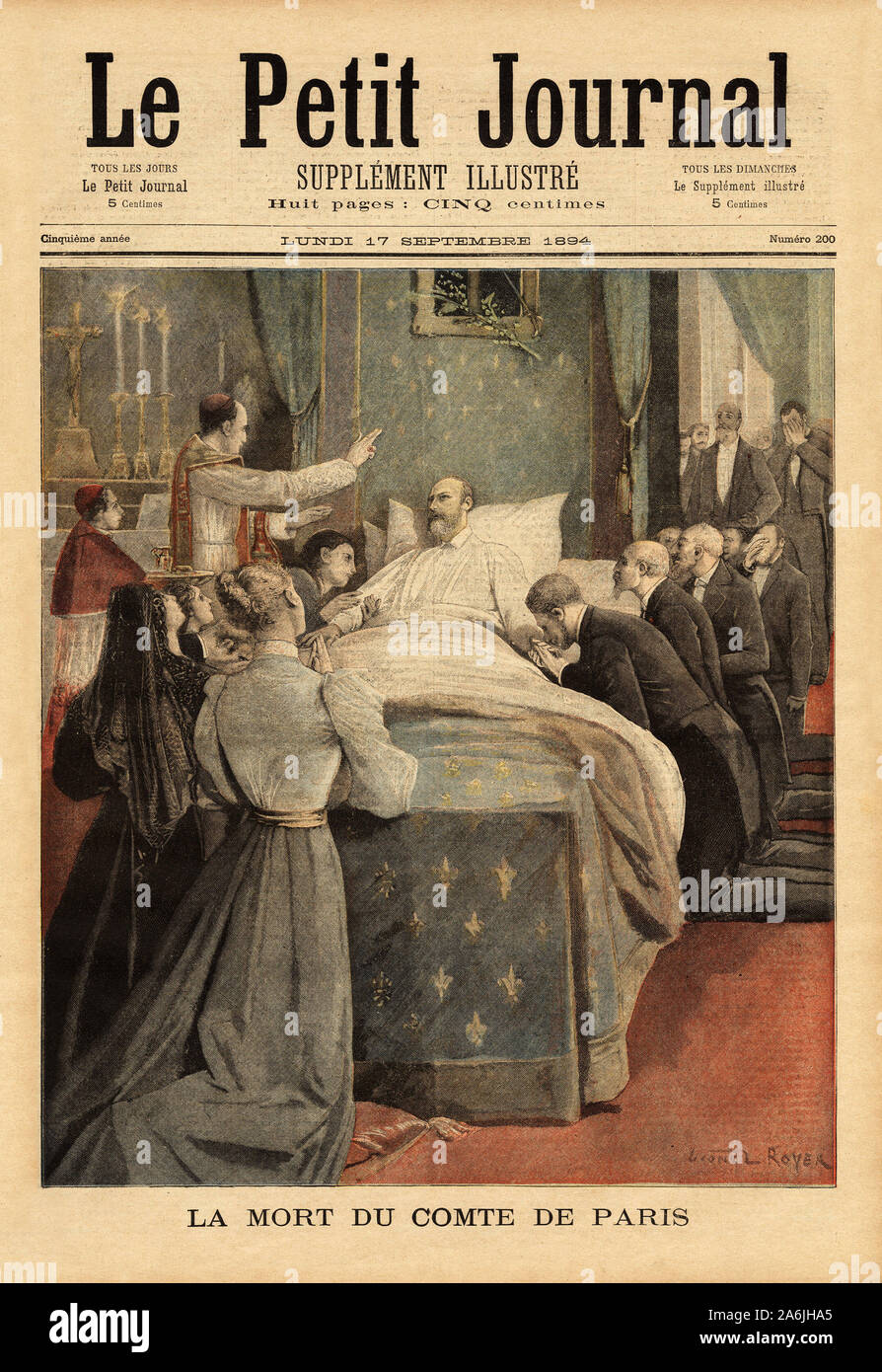Louis Philippe d'Orleans (1838-1894) comte de Paris, sur son lit de mort,  pretendant orleaniste au trone de france, sous le nom de Philippe VI, il de Stock Photo