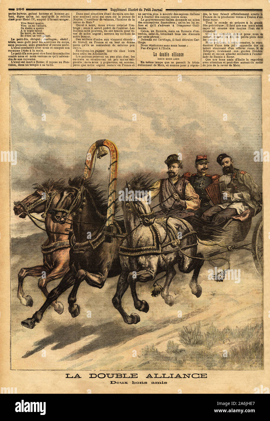 La double alliance, entre  la Russie d'Alexandre III (1815-1894) et la France. Gravure in 'Le petit journal' 16/10/1893. Collection de . . Stock Photo