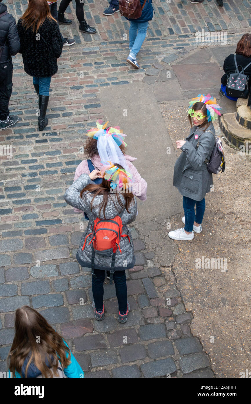 bride to be at her hen party in Covent Garden, London as seen from above Stock Photo