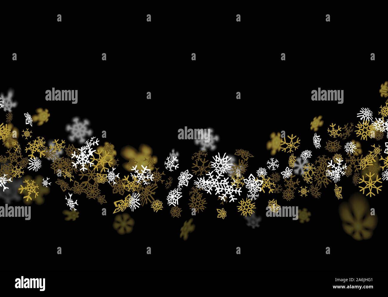 Snowfall background with golden snowflakes blurred in the dark Stock ...