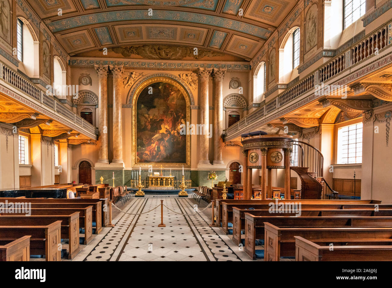 LONDON OLD ROYAL NAVAL COLLEGE GREENWICH INTERIOR CHAPEL OF ST PETER AND ST PAUL Stock Photo