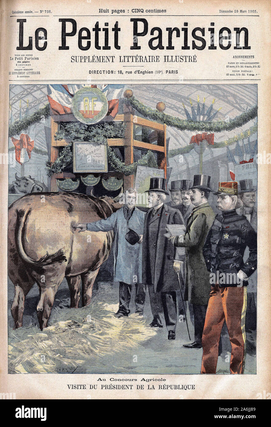 Visite du President Emile Loubet au Concours Agricole a la Galerie des Machines, aux Champs de Mars. Gravure in 'Le Petit Parisien', le 29/03/1903. Stock Photo