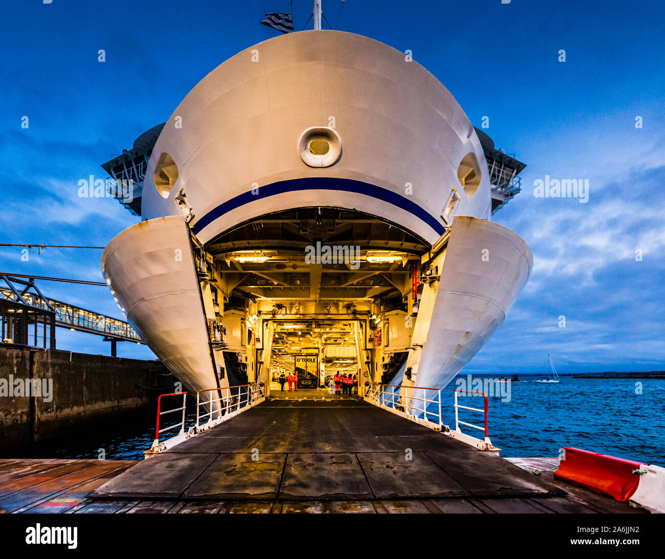 There is space for the largest trucks on the Ferry Boat Pont Aven of Brittany Ferries in Roscoff, France Stock Photo