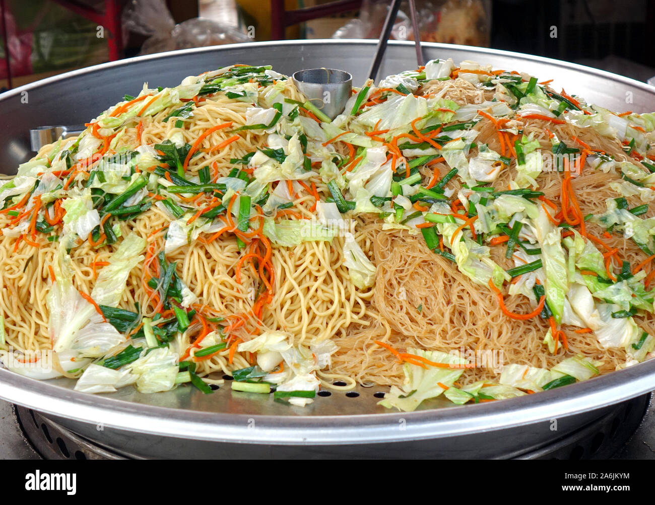 Chinese fried noodles with cabbage, chives and carrots Stock Photo Alamy