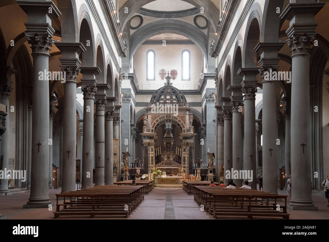 Renaissance Basilica di Santo Spirito (Basilica of the Holy Spirit) built in XV designed by Filippo Brunelleschi in Historic Centre of Florence listed Stock Photo