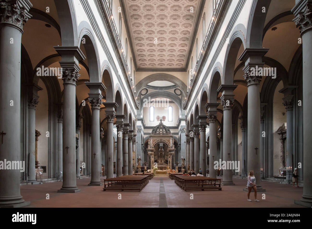 Renaissance Basilica di Santo Spirito (Basilica of the Holy Spirit) built in XV designed by Filippo Brunelleschi in Historic Centre of Florence listed Stock Photo