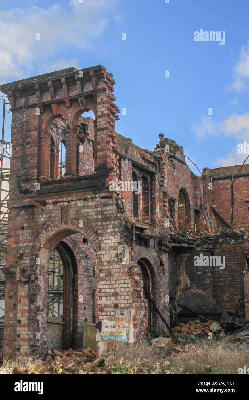 UK, BarrowInFurness, Abbey Road, The burn't out remains of the