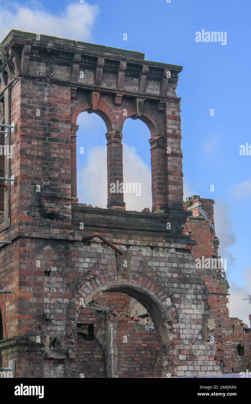 UK, BarrowInFurness, Abbey Road, The burn't out remains of the