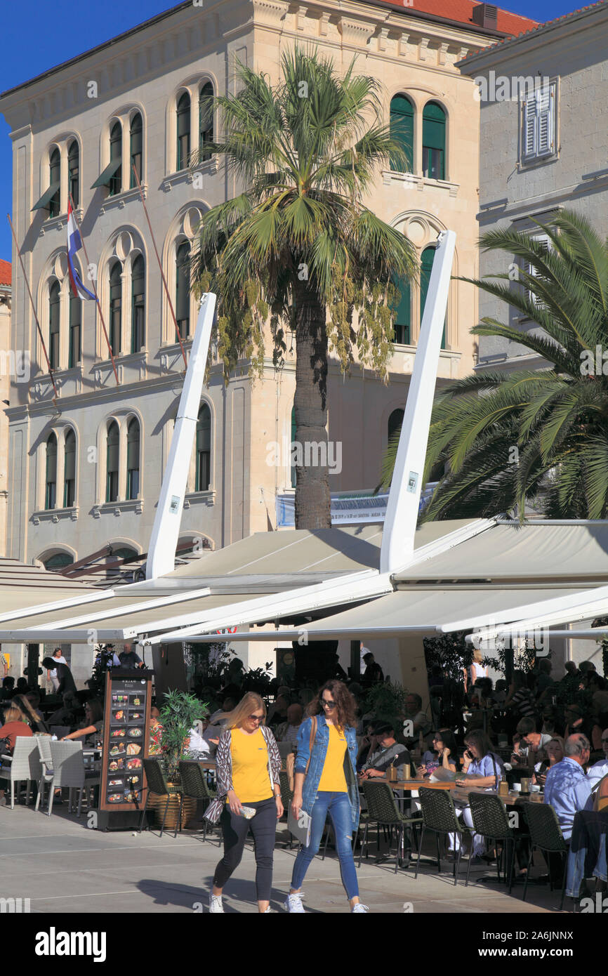 Croatia, Split,  Riva, seaside promenade, cafe, people, Stock Photo